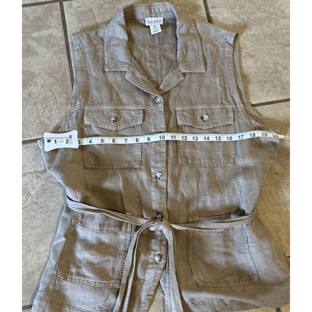 Nicole Miller New York Linen Blend Utility Safari Vest Beige Khaki Size L Boho - Picture 5 of 7